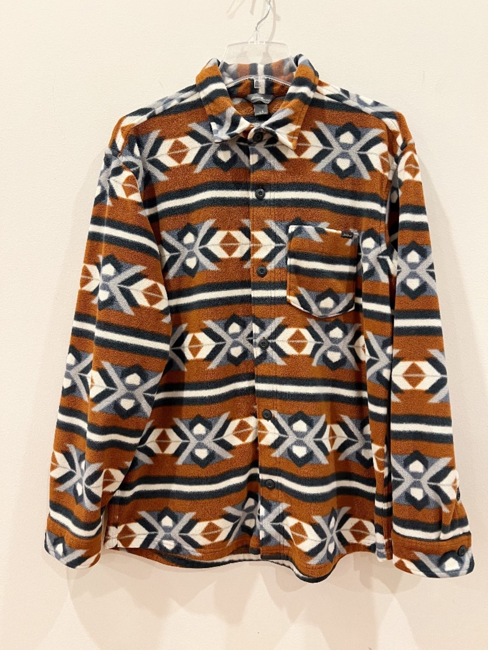 Eddie Bauer Shirt Jacket Mens Large Fleece Button Front Long Sleeve Southwestern